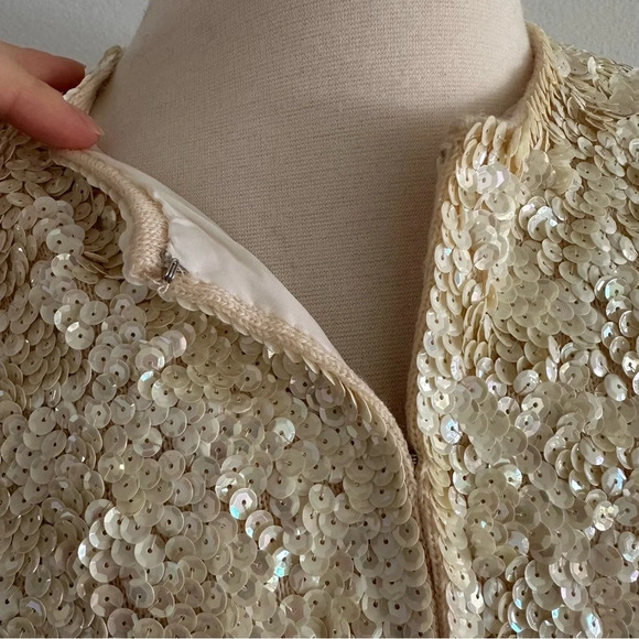 Vintage 1960s Glam Rare One Of Kind Fully Sequin Wool Blazer Jacket Top Ivory - Picture 9 of 11